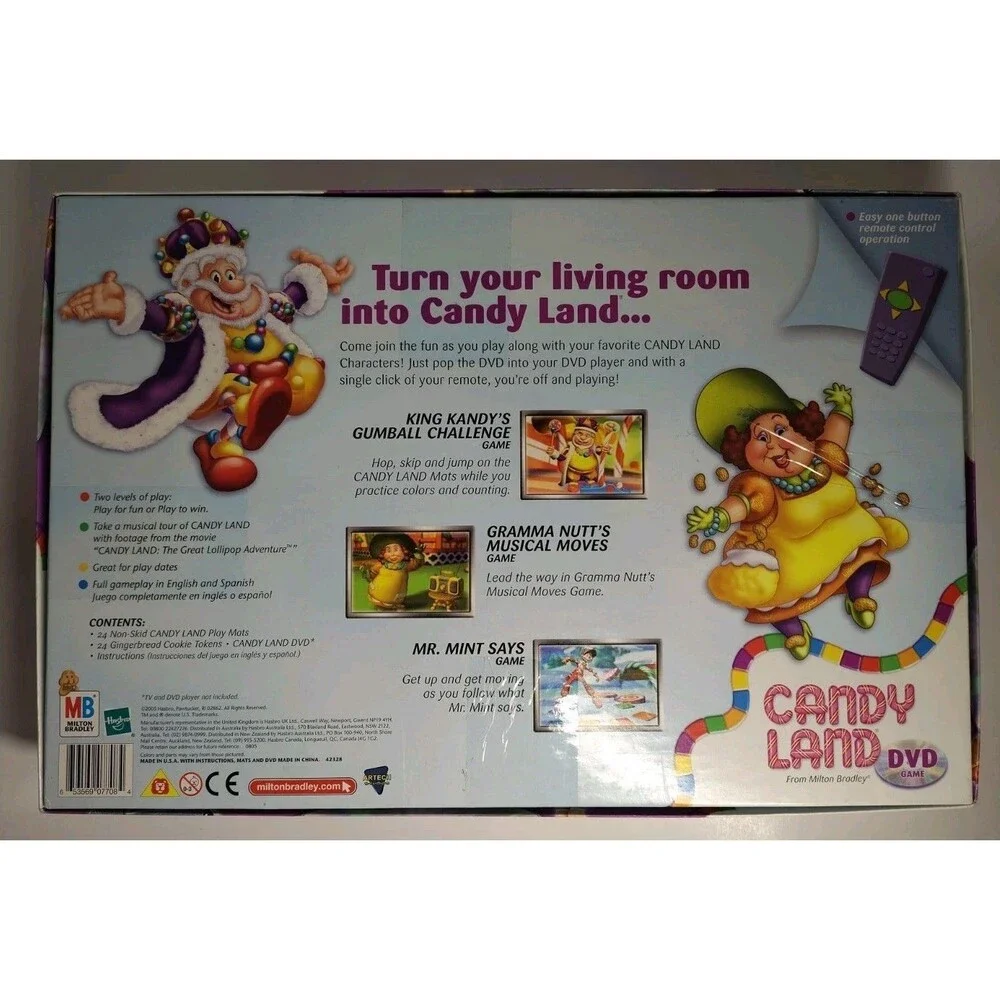 Candy Land DVD Board Game Milton Bradley DVD New Family Game COMPLETE 2005 Used.